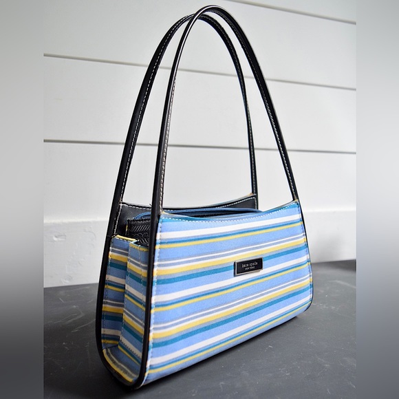 VINTAGE Kate Spade New York Multicolour Striped Handbag Y2K Retro Purse Designer - Picture 1 of 16